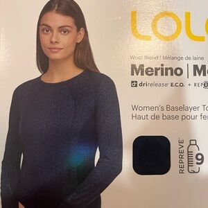 Lole Women's Merino Navy Long Sleeve Top and matching bottoms base layer, BNWT